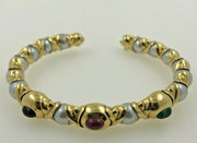 18K Yellow Gold Cuff Pearls With Color Stones Bracelet