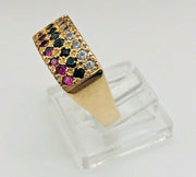 18K Yellow Gold Cz Ring - Multi Color Stones