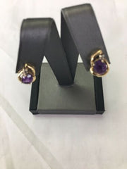 14K Yellow Gold Amethyst Stud Earrings