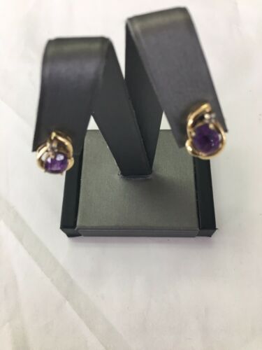 14K Yellow Gold Amethyst Stud Earrings