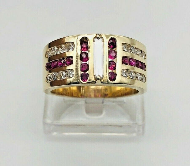 14k Yellow Gold Ruby & Diamond Ladies Ring