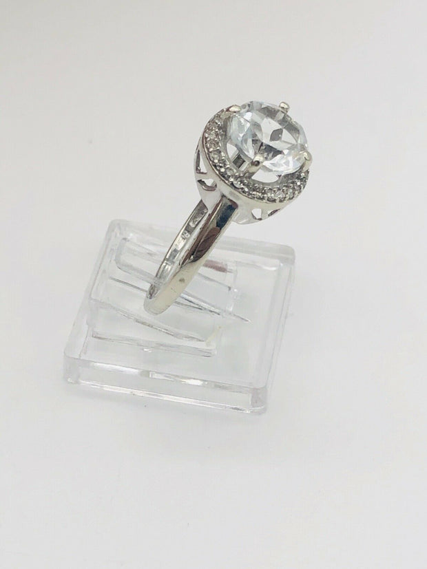 10K White Gold Ladies Cocktail Ring- Aquamarine