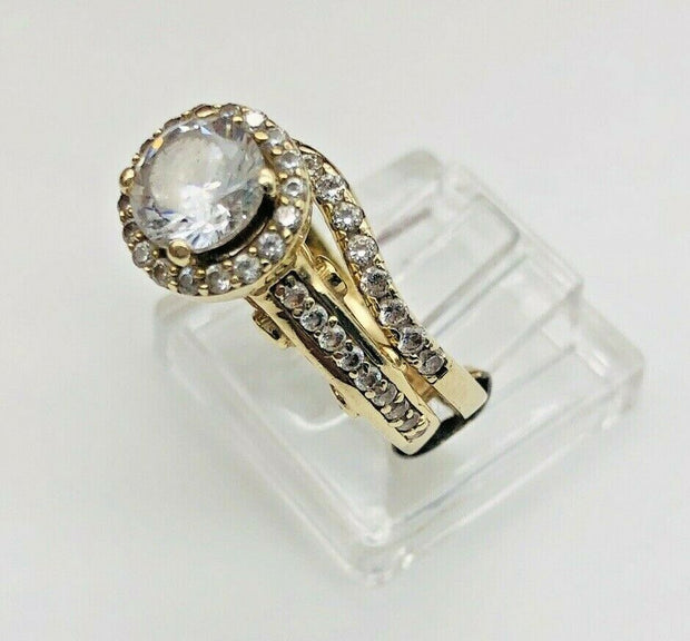 14k Yellow Gold Cz Wedding Ring Set With Accent