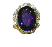 14K Yellow Gold Cocktail Amethyst Diamond Ring