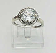 10K White Gold Ladies Cocktail Ring- Aquamarine
