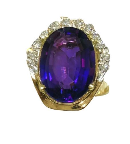 14K Yellow Gold Cocktail Amethyst Diamond Ring