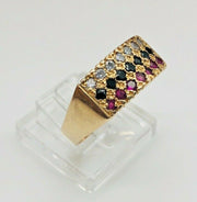 18K Yellow Gold Cz Ring - Multi Color Stones