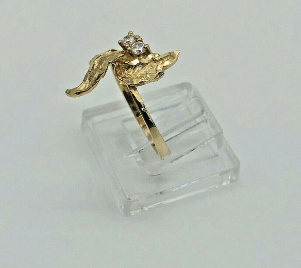 10K Yellow Gold Leaves Accent Ladies Ring