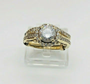 14k Yellow Gold Cz Wedding Ring Set With Accent