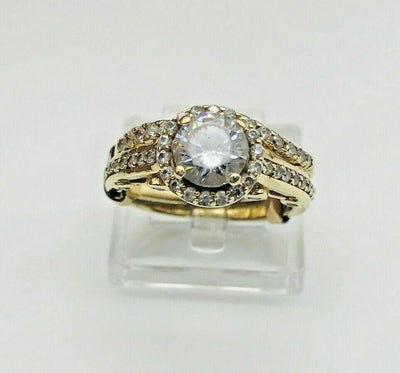 14k Yellow Gold Cz Wedding Ring Set With Accent