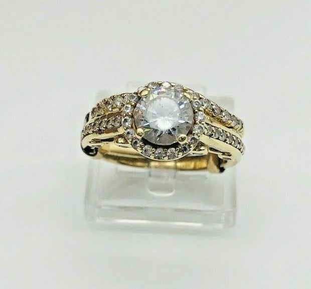 14k Yellow Gold Cz Wedding Ring Set With Accent
