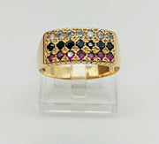 18K Yellow Gold Cz Ring - Multi Color Stones