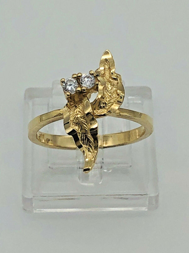 10K Yellow Gold Leaves Accent Ladies Ring