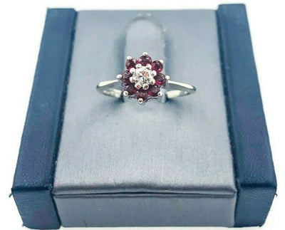 Trubrite 14K White Gold Ruby and Diamond Ring