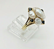 14k Yellow Gold Baroque Pearls - Sapphire Ladies Ring