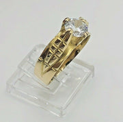 18K Yellow Gold Solitaire Cz Ring - Leaves Accent