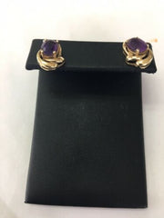14K Yellow Gold Amethyst Stud Earrings