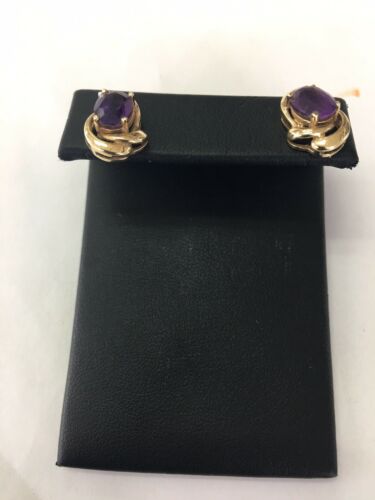 14K Yellow Gold Amethyst Stud Earrings