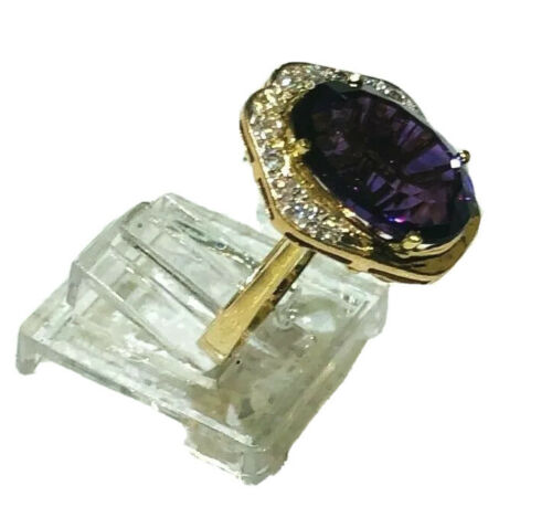 14K Yellow Gold Cocktail Amethyst Diamond Ring