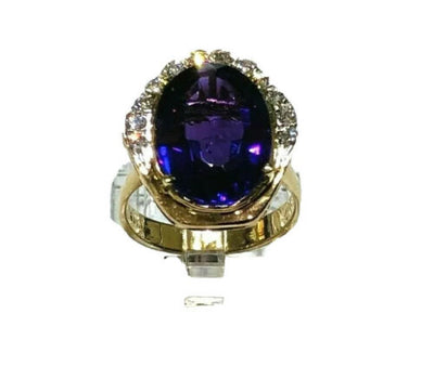 14K Yellow Gold Cocktail Amethyst Diamond Ring