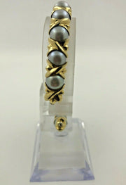 18K Yellow Gold Cuff Pearls With Color Stones Bracelet