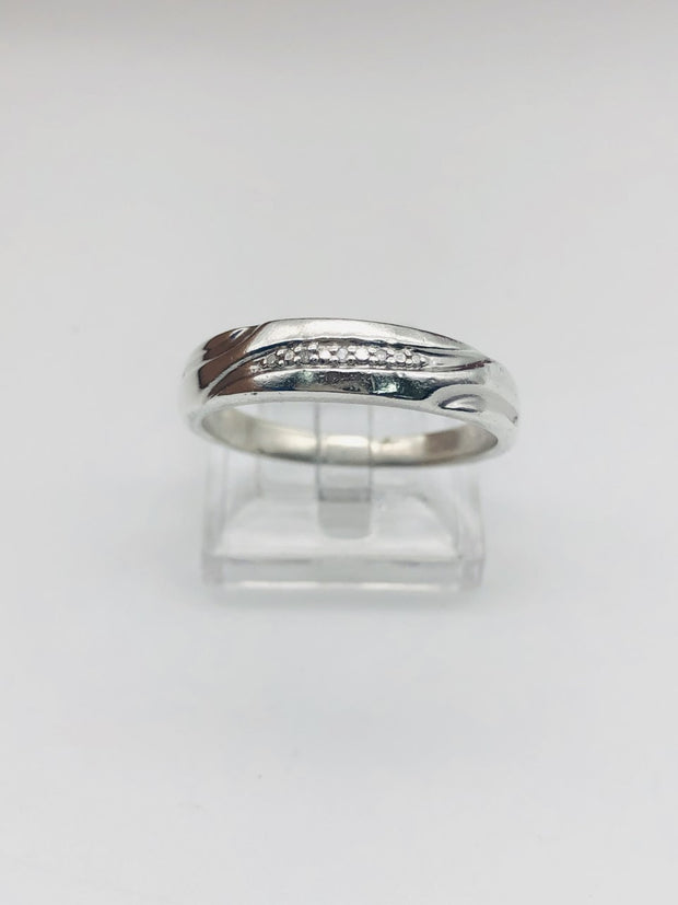 .925  Sterling Silver Diamond Wedding Band