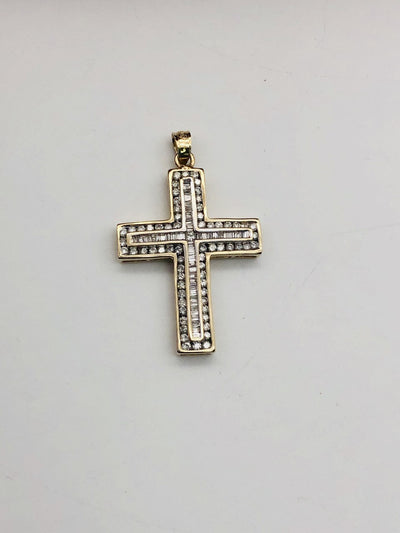 14K Yellow Gold Diamond Cross Pendant