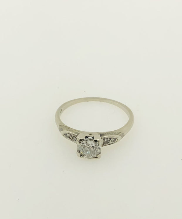 14K White Gold Solitaire Diamond Ring