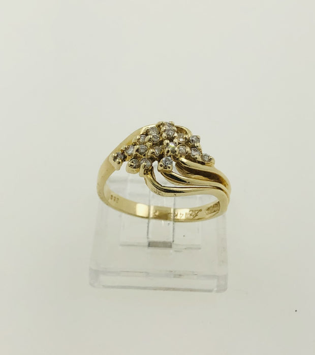14K Yellow Gold Diamond Cluster Ring