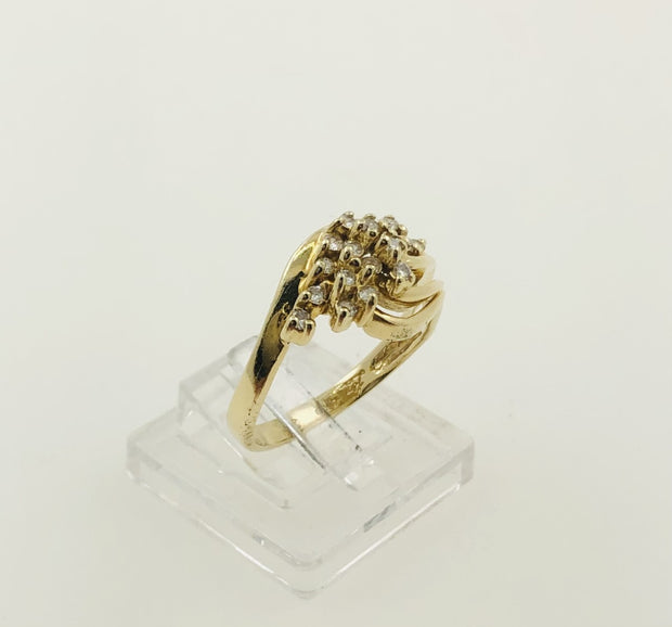 14K Yellow Gold Diamond Cluster Ring