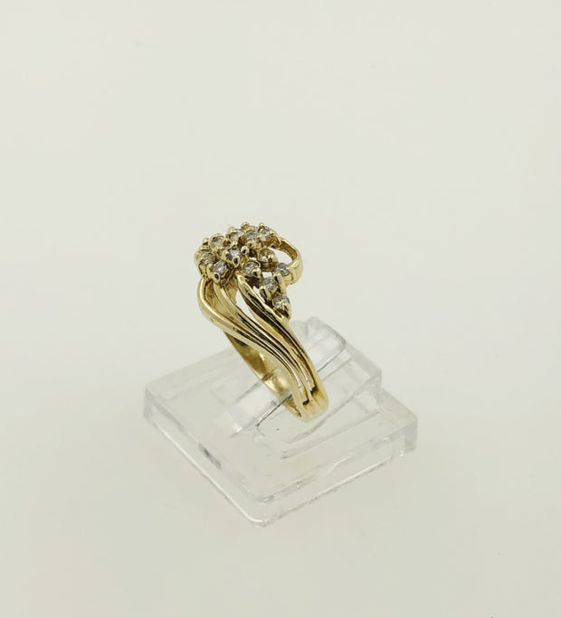 14K Yellow Gold Diamond Cluster Ring