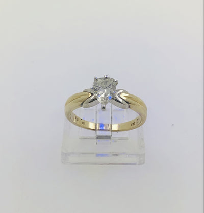 14K Two Tone Yellow Gold Diamond Pear Ring