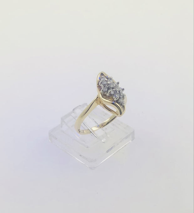 14K Yellow Gold Cluster Diamond Ring