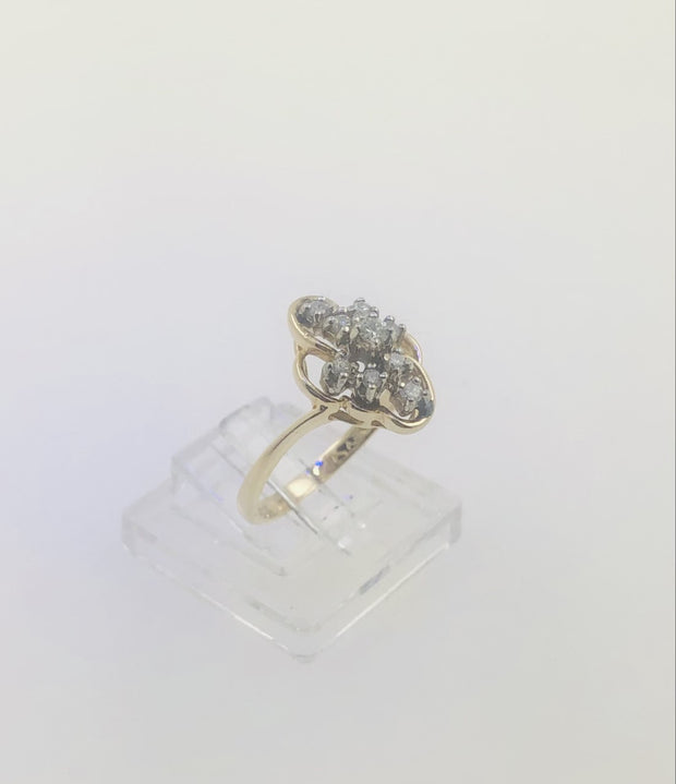 14K Yellow Gold Diamond Cluster Ring