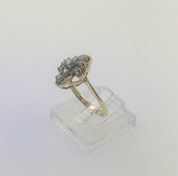 14K Yellow Gold Diamond Cluster Ring