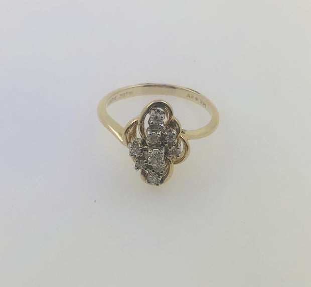 14K Yellow Gold Diamond Cluster Ring