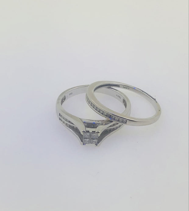 14K White Gold Wedding Diamond  Ring Set