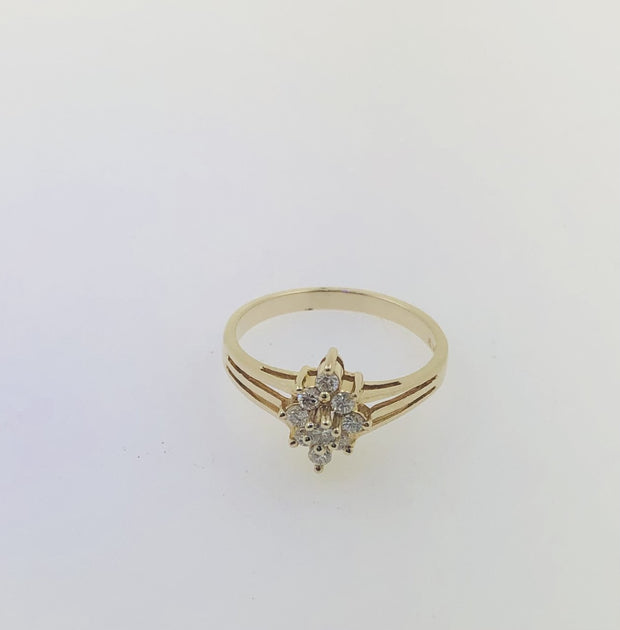 14K Yellow Gold Diamond Cluster Ring