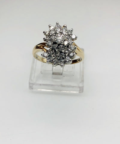 14K Yellow Gold Diamond Cluster Ring